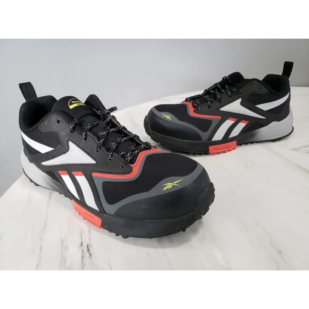 USED VERY CLEAN 10 WIDE -Reebok Work Lavante Trail 2 Safety Shoe Black Red Men's
